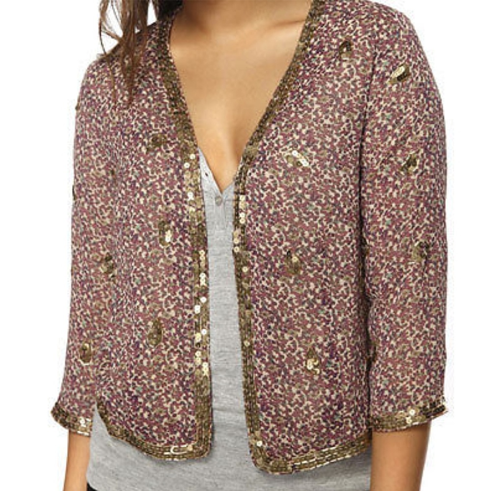 NWOT Floral & Sequin Embellished Chiffon Jacket